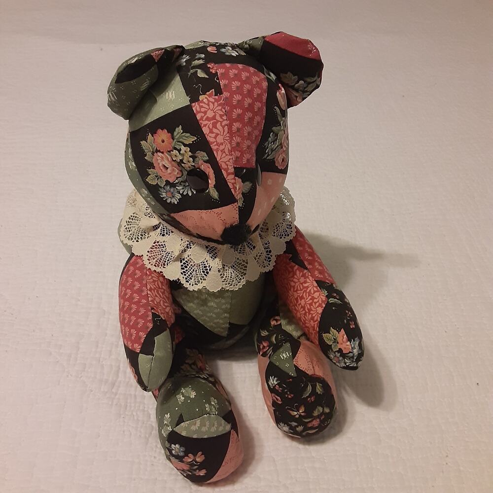 Handmade Pieced Stuffed Bear Victorian Cute